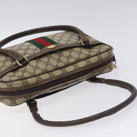 GUCCI GG Supreme Web Sherry Line Hand Bag Pvc Beige Gold Red - Picture 6 of 16